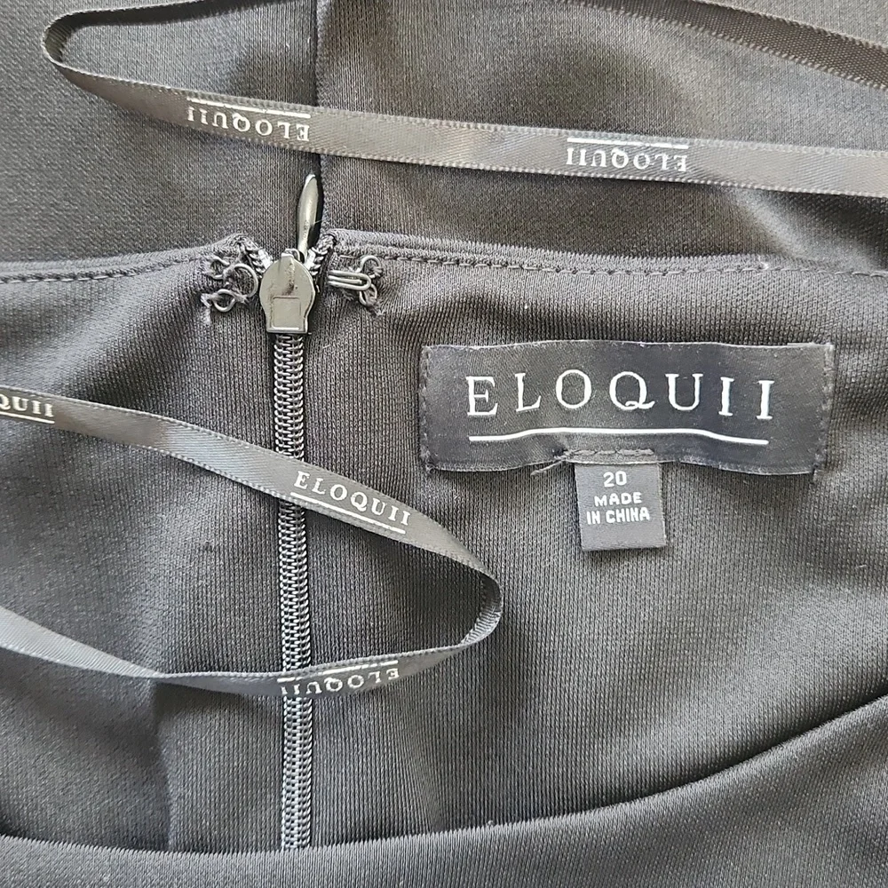 Eloquii Black Pleated Sleeve Scoop Neck Stretch Midi Dress Women's 20 - Picture 11 of 16